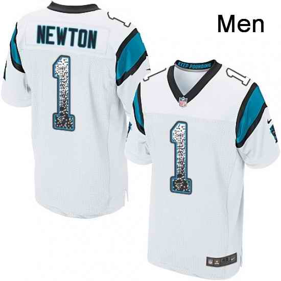Mens Nike Carolina Panthers 1 Cam Newton Elite White Road Drift Fashion NFL Jersey